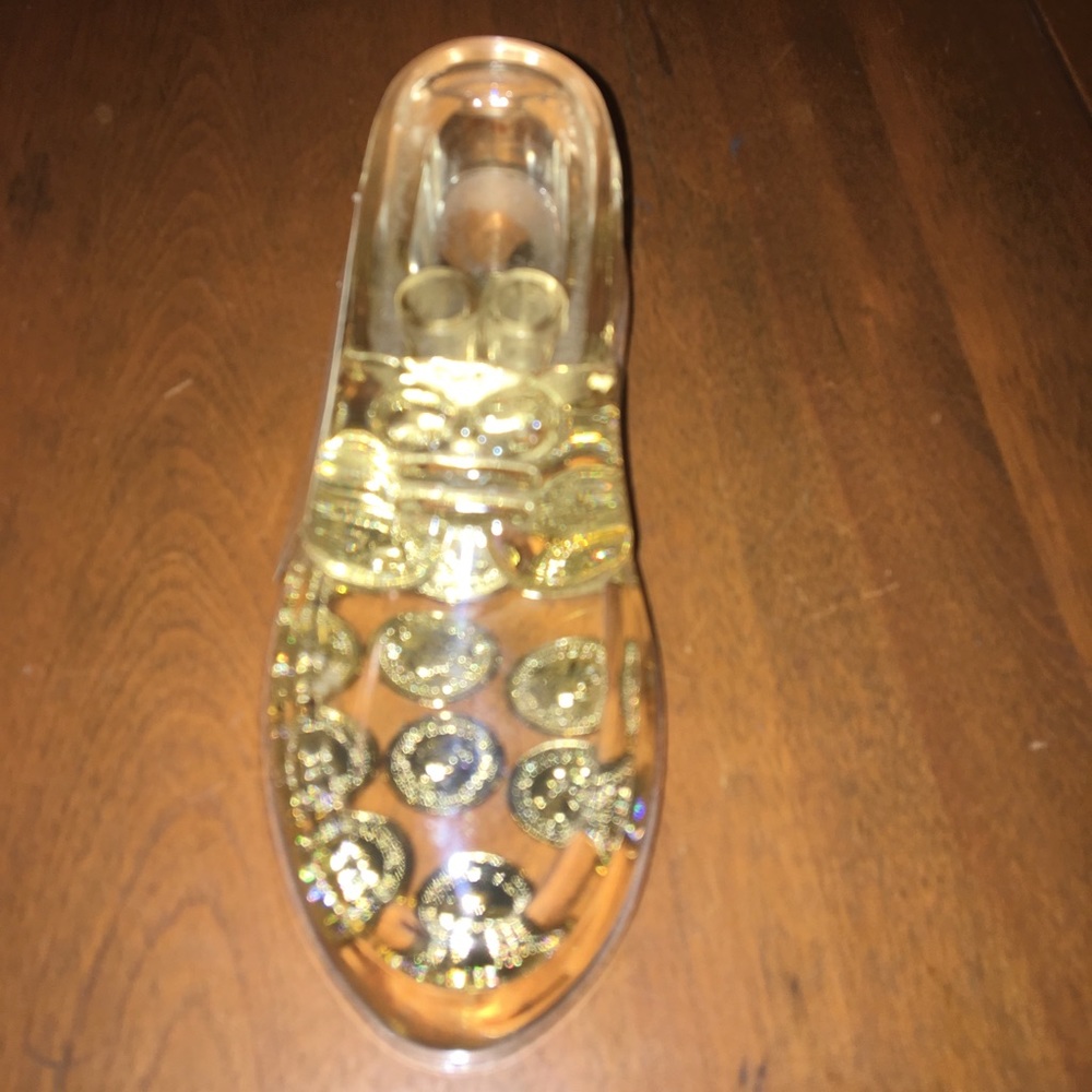 SALE MCM LUCITE SHOE Vintage Paperweight ‘ Lucky Penny ‘ Tabletop Desk Object